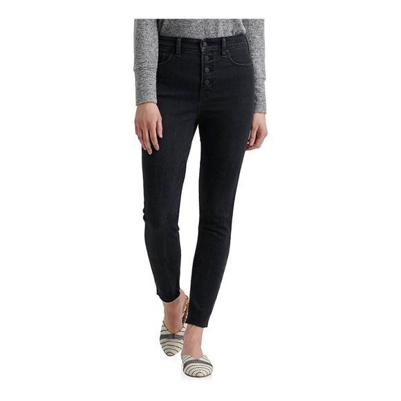 NEW LUCKY BRAND Bridget Jeans Waist 24 Black Denim Button Fly Skinny High Rise - Picture 1 of 10